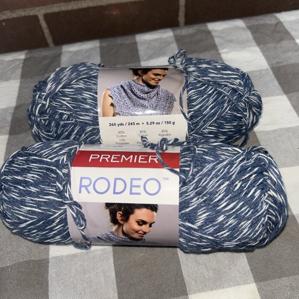 Lot 2 Premier RODEO Yarn MEDIUM 4 #1066-16 Blue White Indigo 5.29 oz 265 Yds New